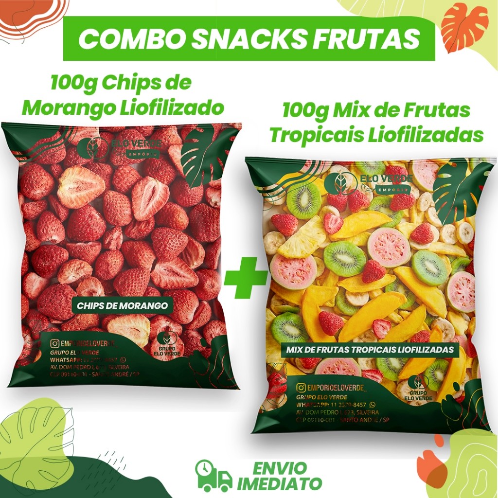 Kit Morango Chips + Frutas Tropicais Liofilizadas
