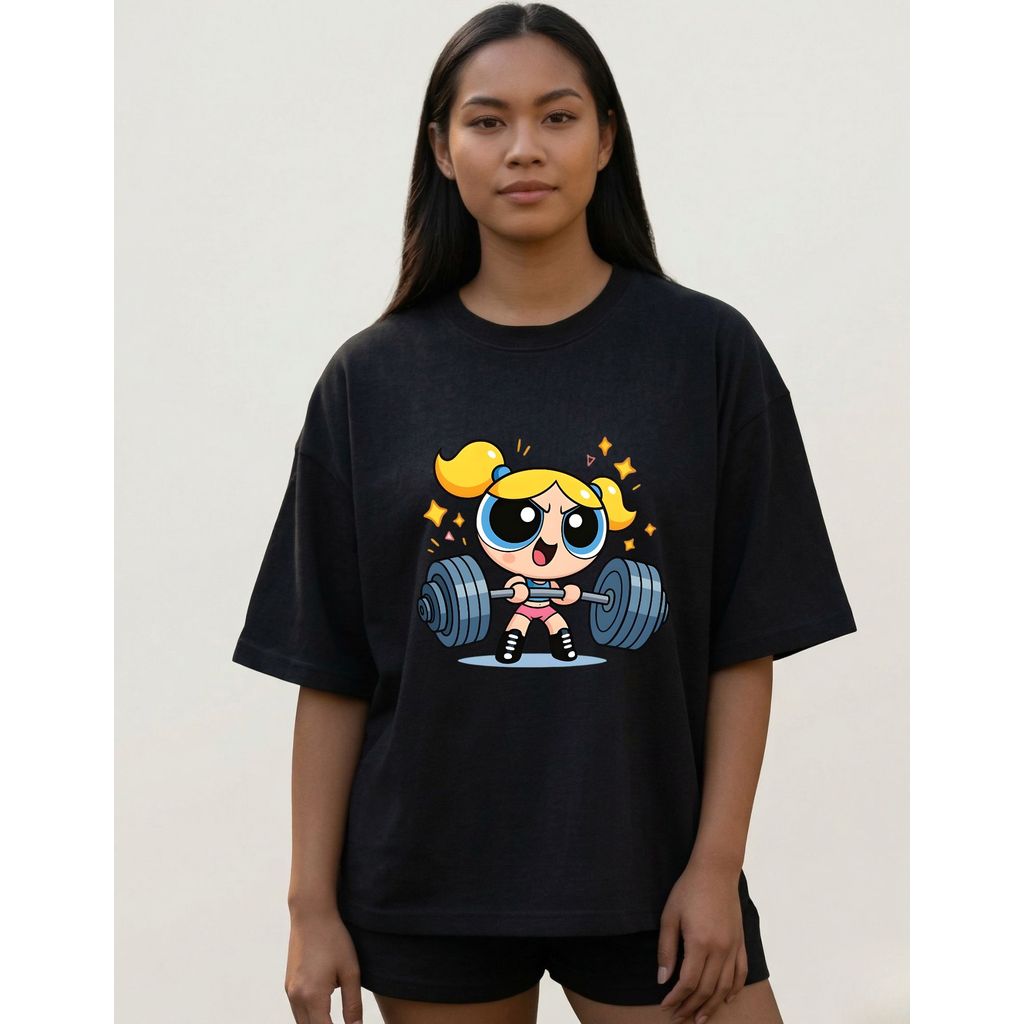 Camiseta Oversized  Feminina Academia super poderosas lindinha gym Streetwear Aesthetic