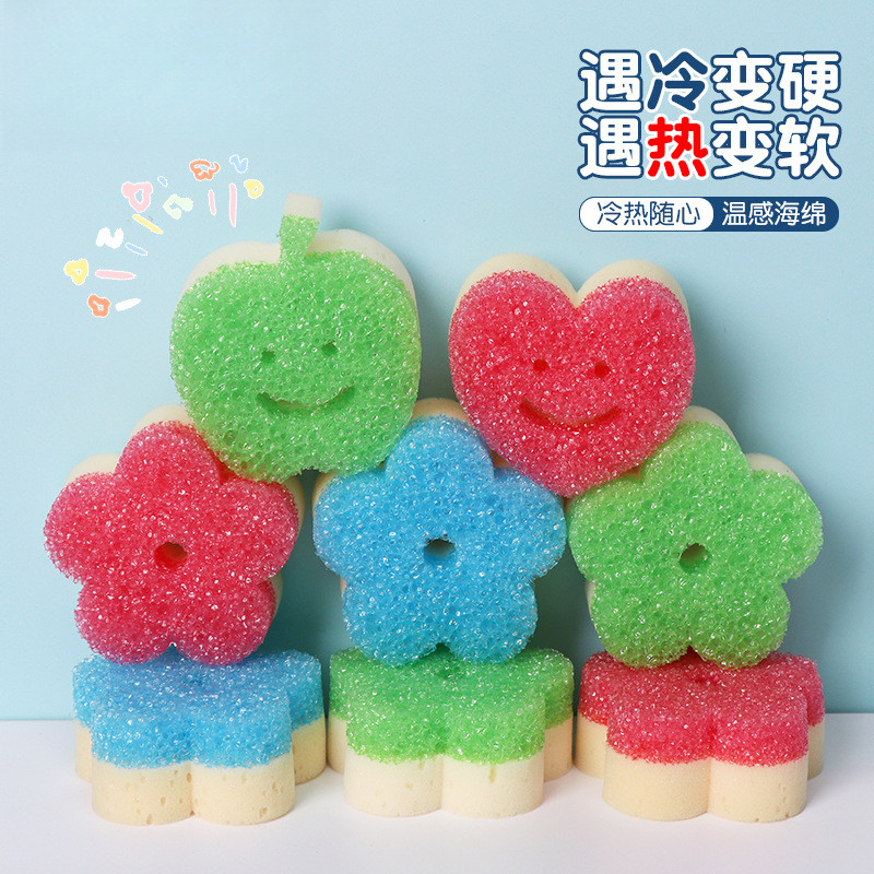 Oferta especial por tempo limitado Esponja de limpeza que muda de cor com sensor de temperatura Cozinha Smiley Face Borr