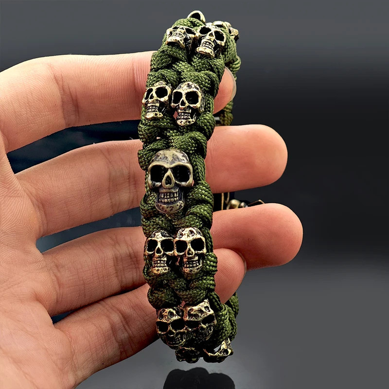 Pulseira Popular de corda de sobrevivência de caveira, presente de Halloween masculino, pulseira de corda de guarda-chuv