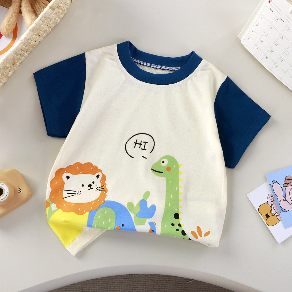Camiseta infantil de manga curta verão novo estilo meninos meninas desenhos animados impresso meia manga crianças topos 