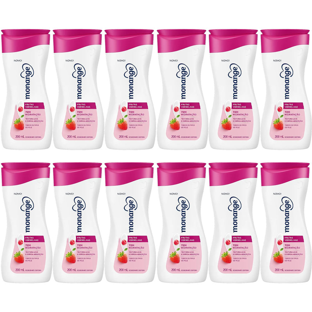 kit Creme Hidratante Corporal Monange Frutas Vermelhas 200ml - 12 Unidades