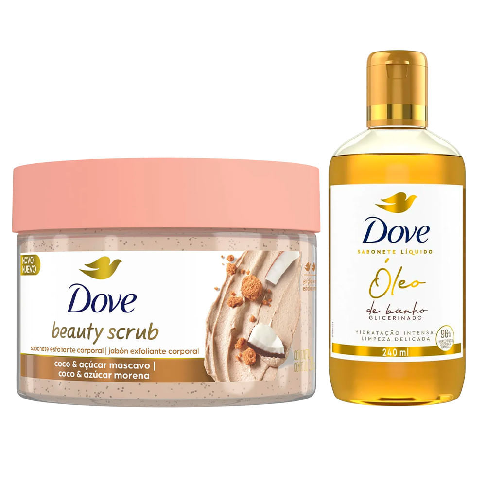 Kit Dove Esfoliante Corporal Beauty Scrub Coco & Açucar Mascavo 280g + Óleo De Banho Glice...