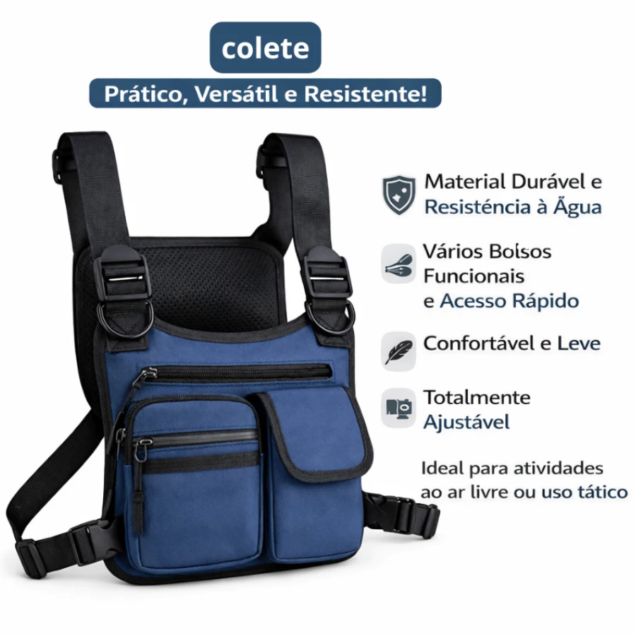 Mochila Pochete Tática Masculina Impermeável Preta Versátil - Bolsa de Peito Esportiva — imagem 1