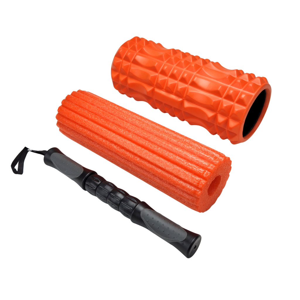 Kit 3 Peças Rolo Foam Roller Profissional Liberação Miofascial e Yoga
