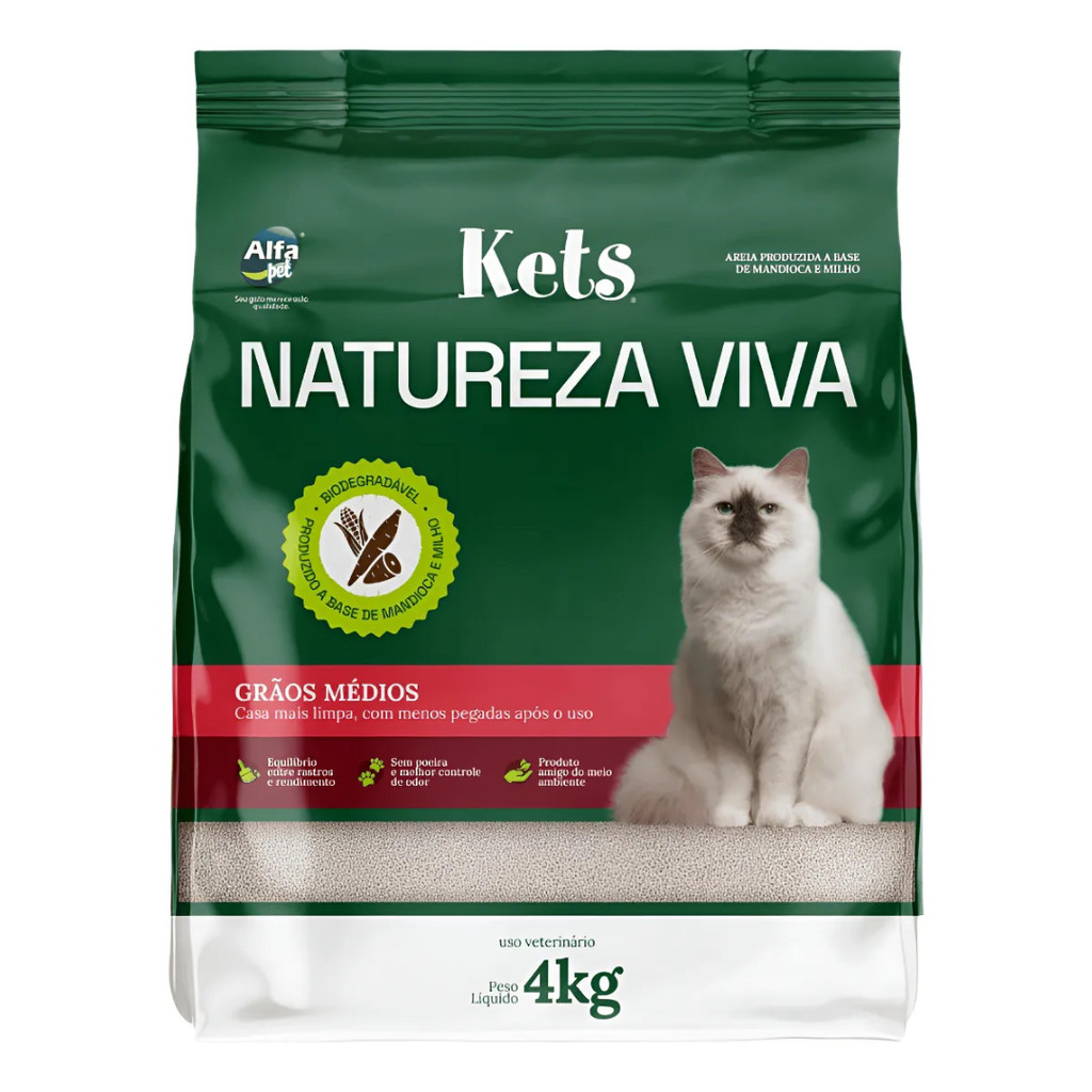 Areia Higiênica Kets Natureza Viva Grãos Médios Para Gatos 4 kg em Oferta na Shopee
