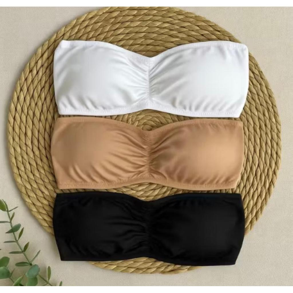 Kit 3 Sutiã Tomara Que Caia com Bojo | Soutien Top Faixa Sem Alça | Firme Não Cai | Preto Branco Chocolate em Oferta na Shopee