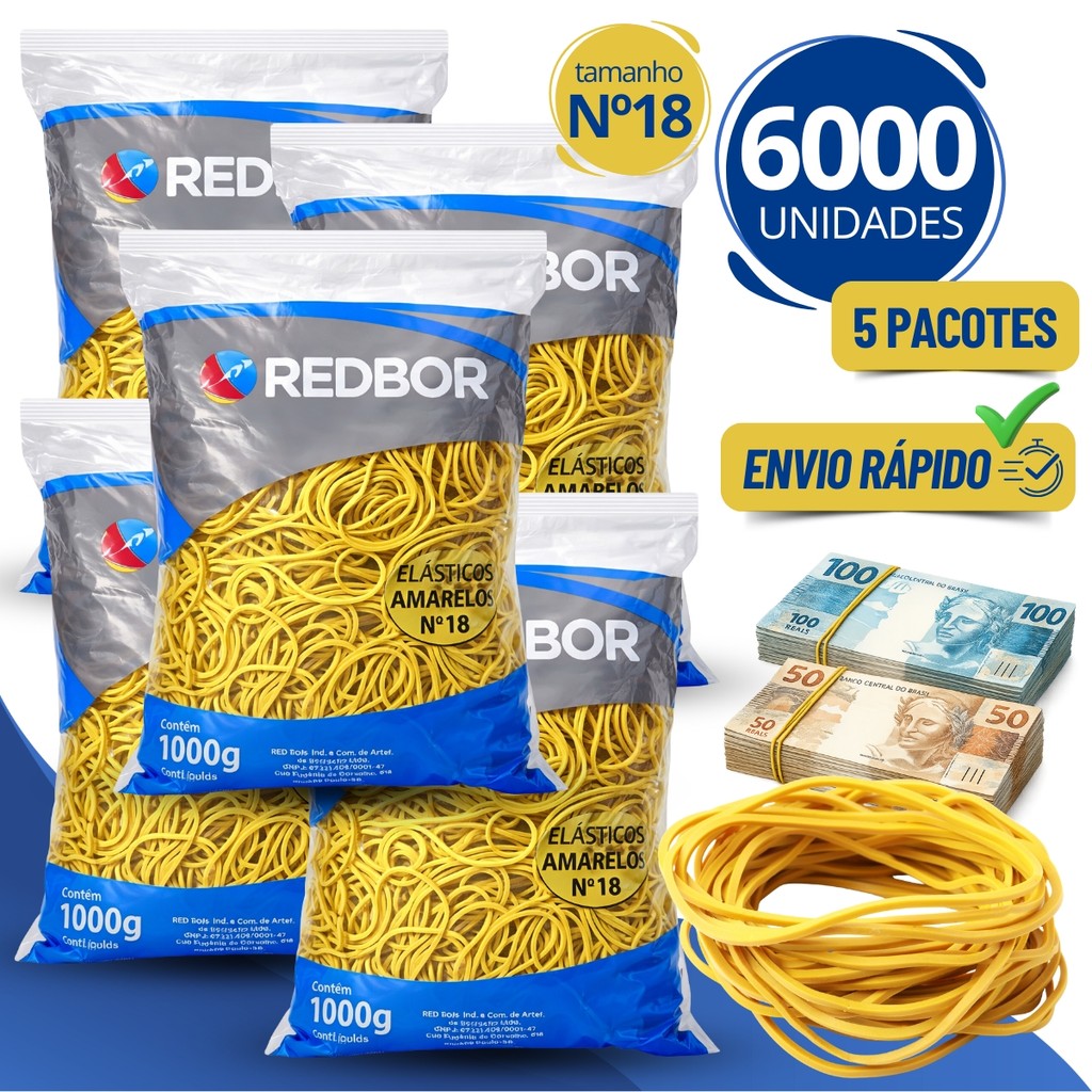 6000 Elásticos De Borracha Pacote 1Kg Nº18 Liga Liguinha Gominha Elástica P/ Dinheiro Comércio