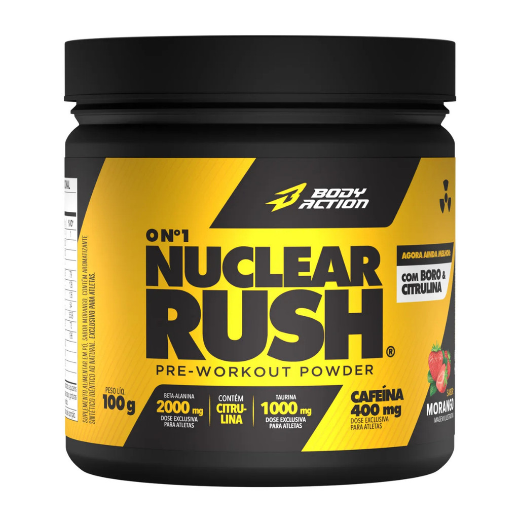 Pre treino Nuclear Rush Cafeína Body Action Morango 100g