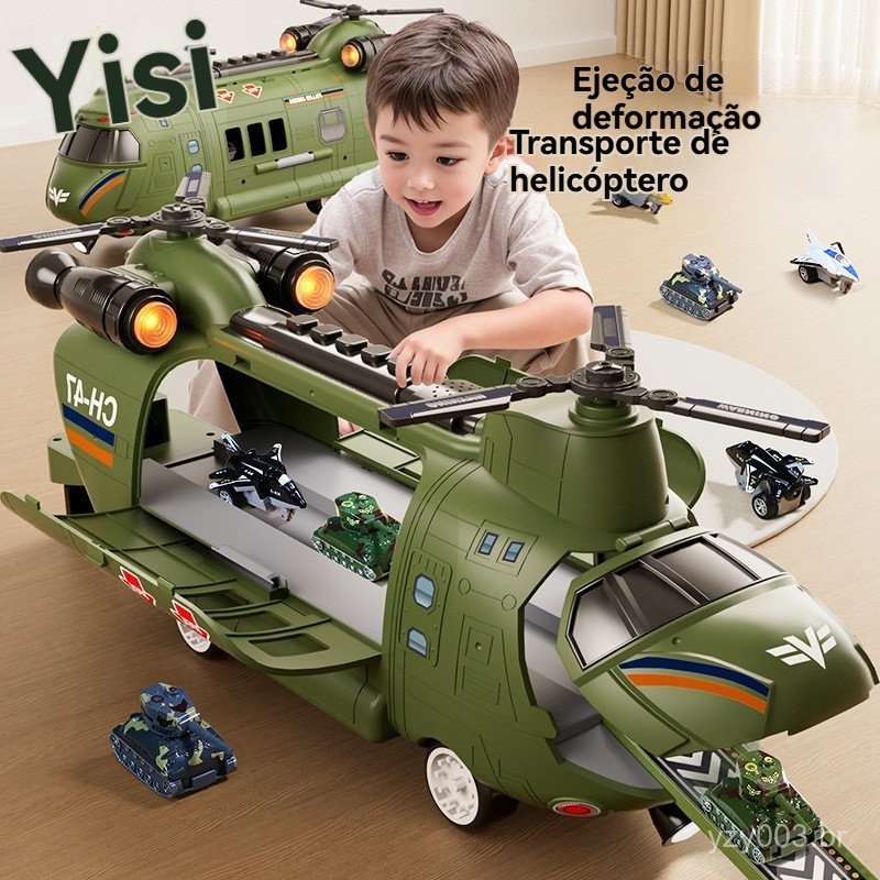 Grande avião de brinquedo, avião de grande porte, brinquedo educativo, helicóptero de transporte com catapulta de deform