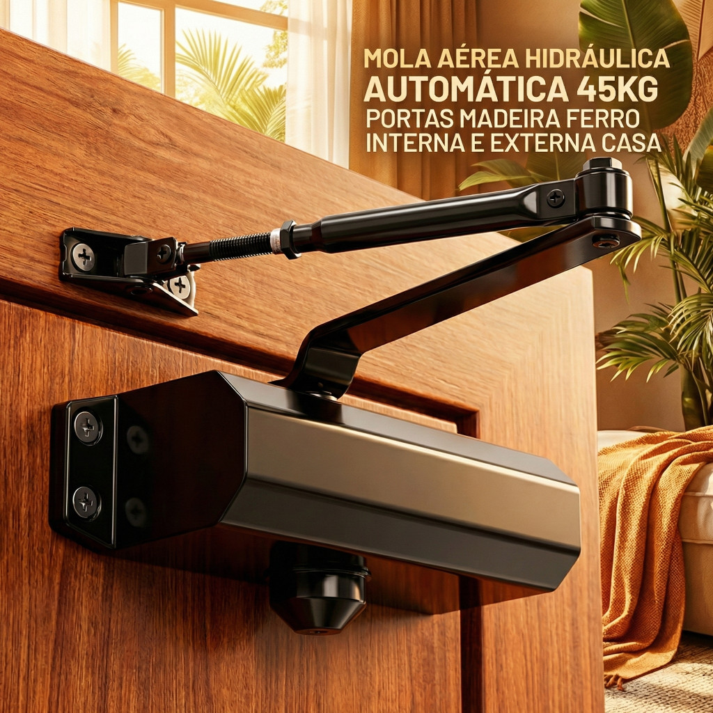 Mola Aérea Hidráulica Automática para Portas de Madeira e Ferro 45kg Uso Interno e Externo