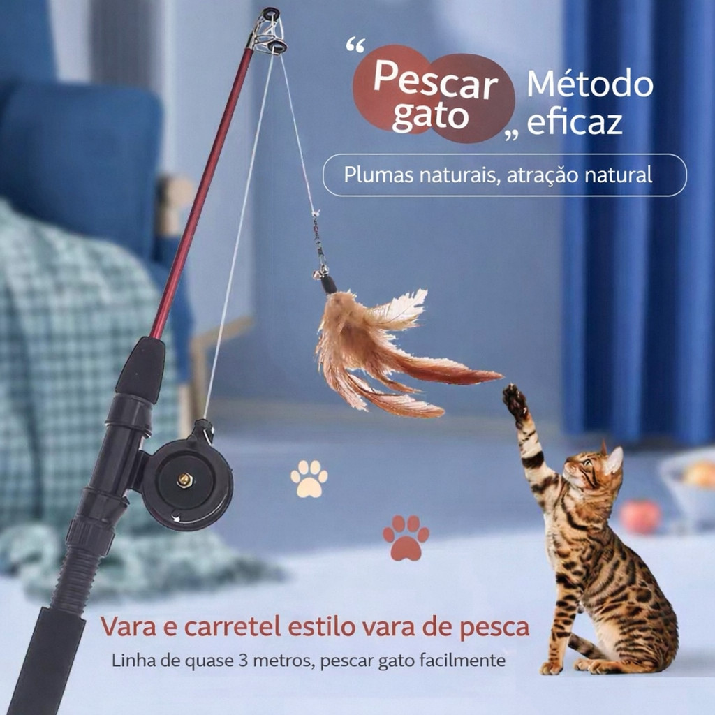 Brinquedo Varinha de Pesca para Gato com Pena e Sino, Brinquedo Interativo com Haste Longa Ajustável em Oferta na Shopee