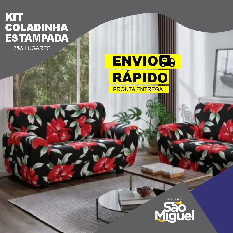 Kit Jogo Forro Capa de Sofá Coladinha Ligadinha Estampada 2 e 3 Lugares Malha Gel com Elástico