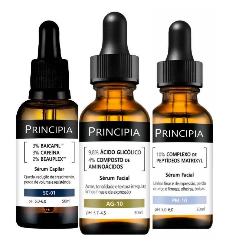 Principia Kit Rejuvenescedor Essencial Trio Sérum Vitamina C + Ácido hialurônico + ácido salicílico