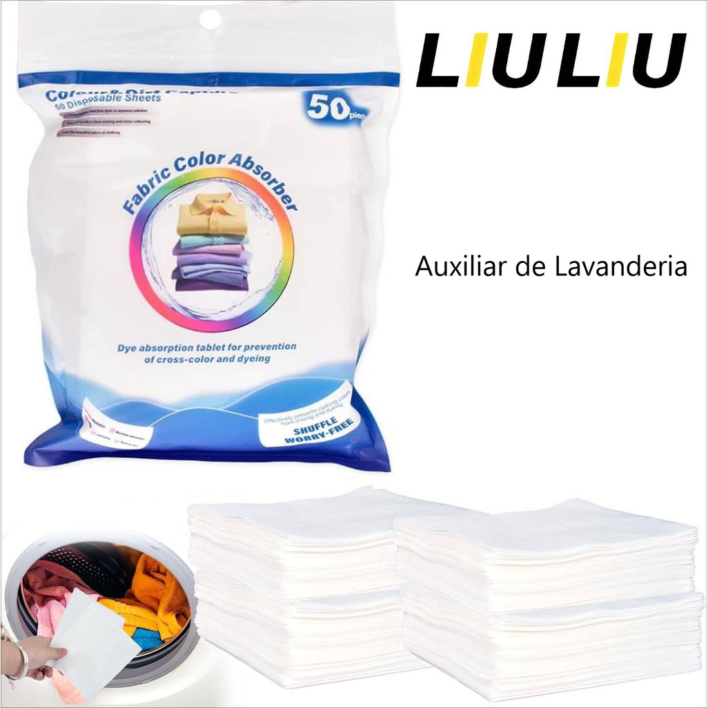 Folhas Absorventes Anti-Desbotamento 50 Unid | Anti-Manchas e Anti-Transferência de Cor na Lavagem em Oferta na Shopee