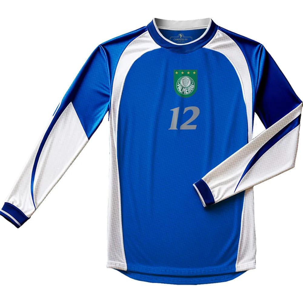 Camiseta Palmeiras Betel Retrô 1999 Marcos 12 Manga Longa Azul