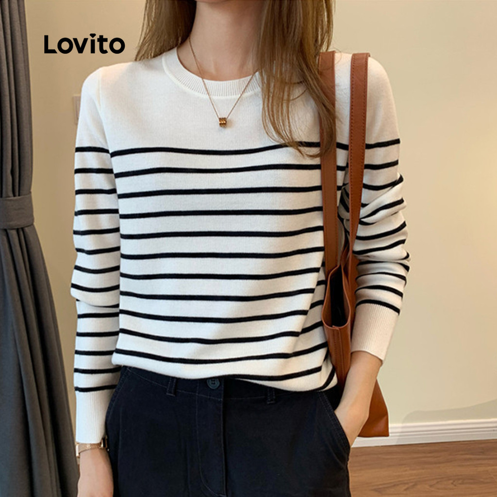 Lovito  Suéter Branco Elegante e Simples para Lazer No Outono/inverno para Mulheres LNA130021