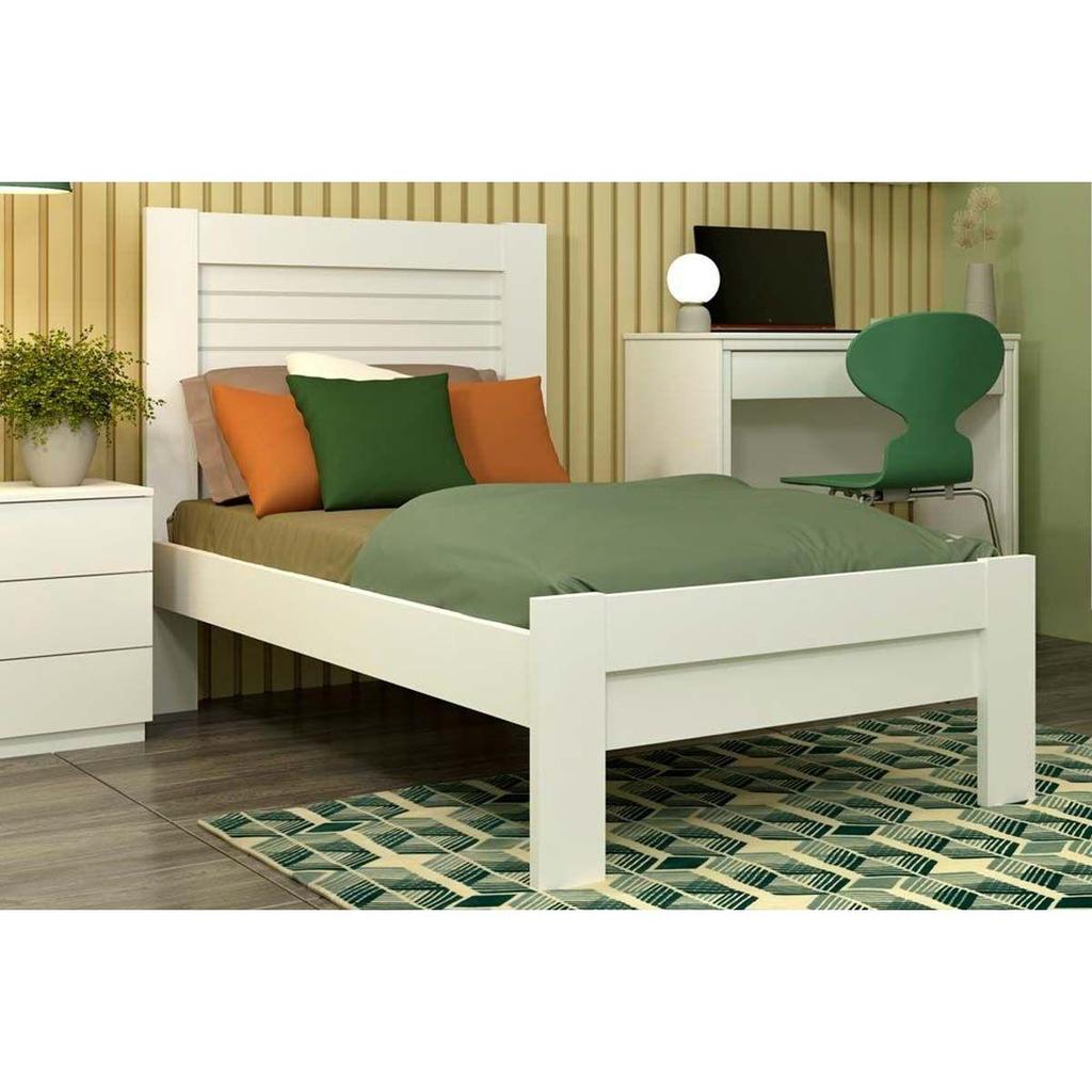 Cama Solteiro Safira Branco/Neve - Tcil Móveis