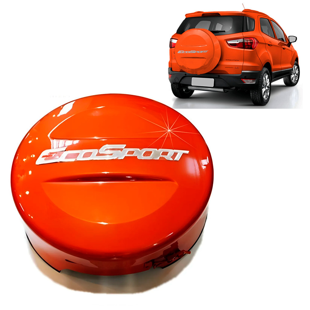 Capa De Estepe Rígida Com Cadeado Para Ford Ecosport 2011 Até 2020 Aro 15/16/17 Capa De Pneu Reserva Cor Laranja Savana