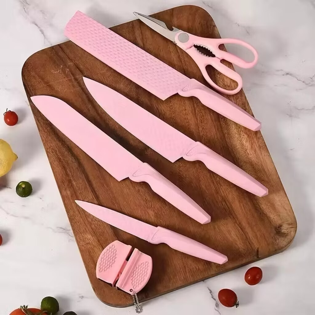 Kit de Utensílios de Cozinha Inox Rosa/Azul 6 Peças: Funcional e Elegante