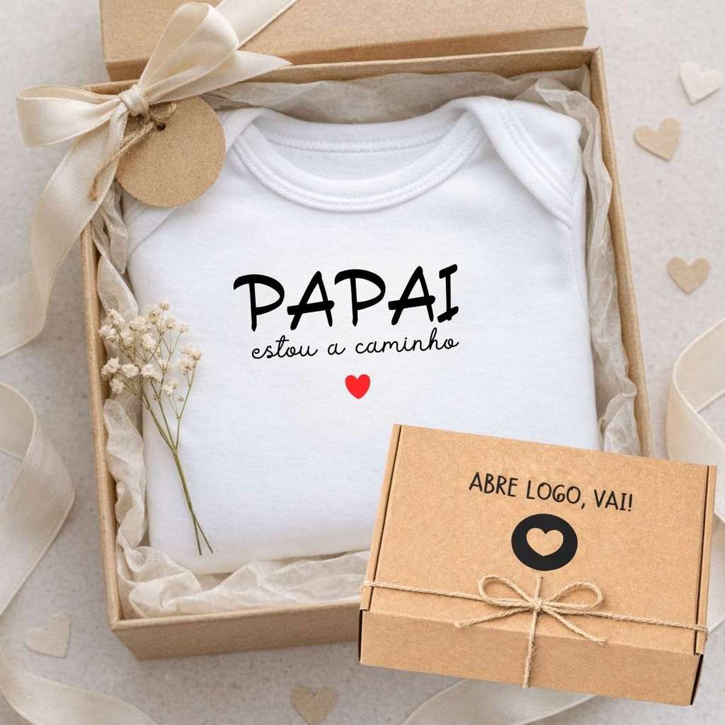 Kit Body Algodão Revelação Gravidez + Caixa Presente - Bc008 - Papai estou a caminho