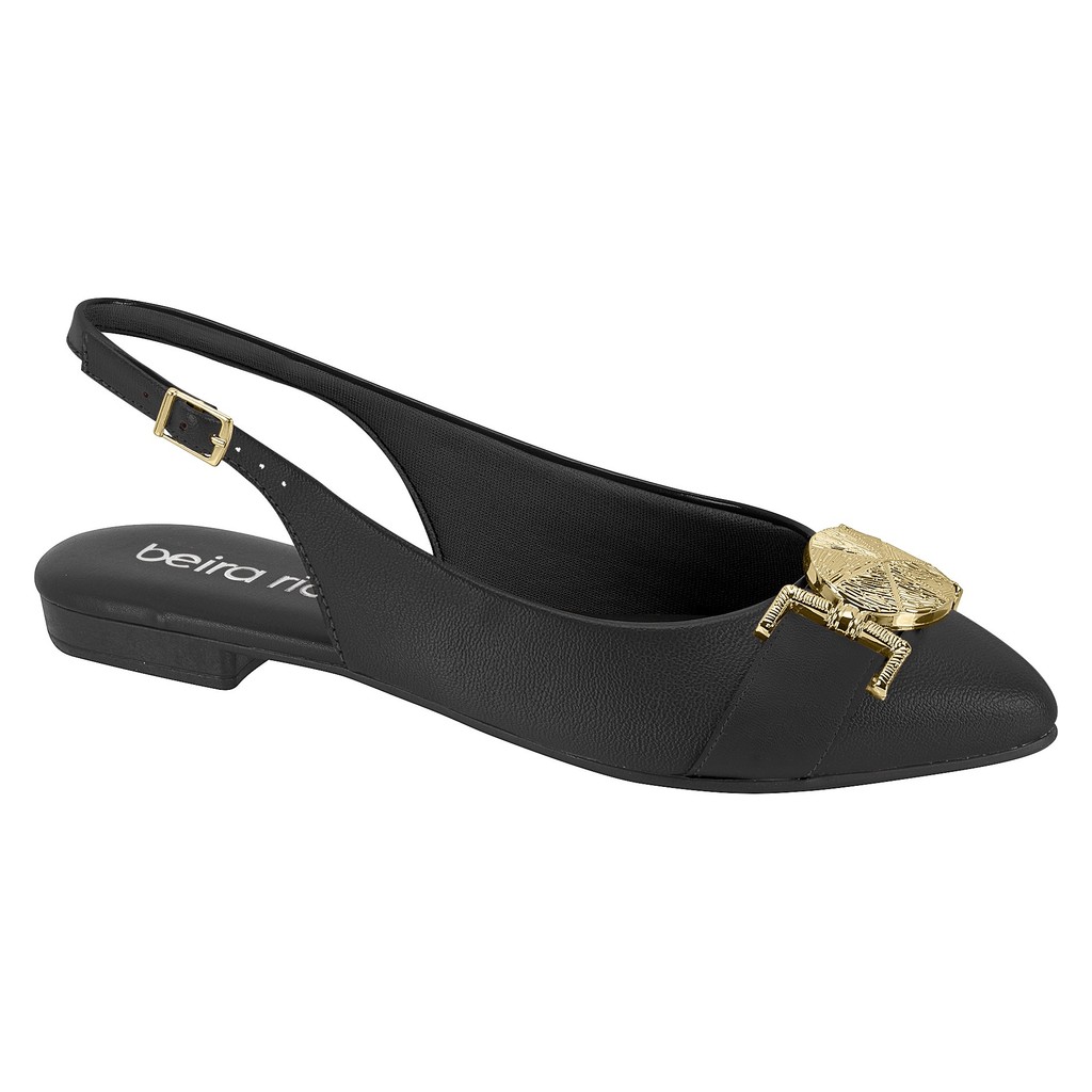 Sapatilha Feminina Slingback Macia Moderna Elegante Bico Fino Pedraria Metalizada Beira RIo Original