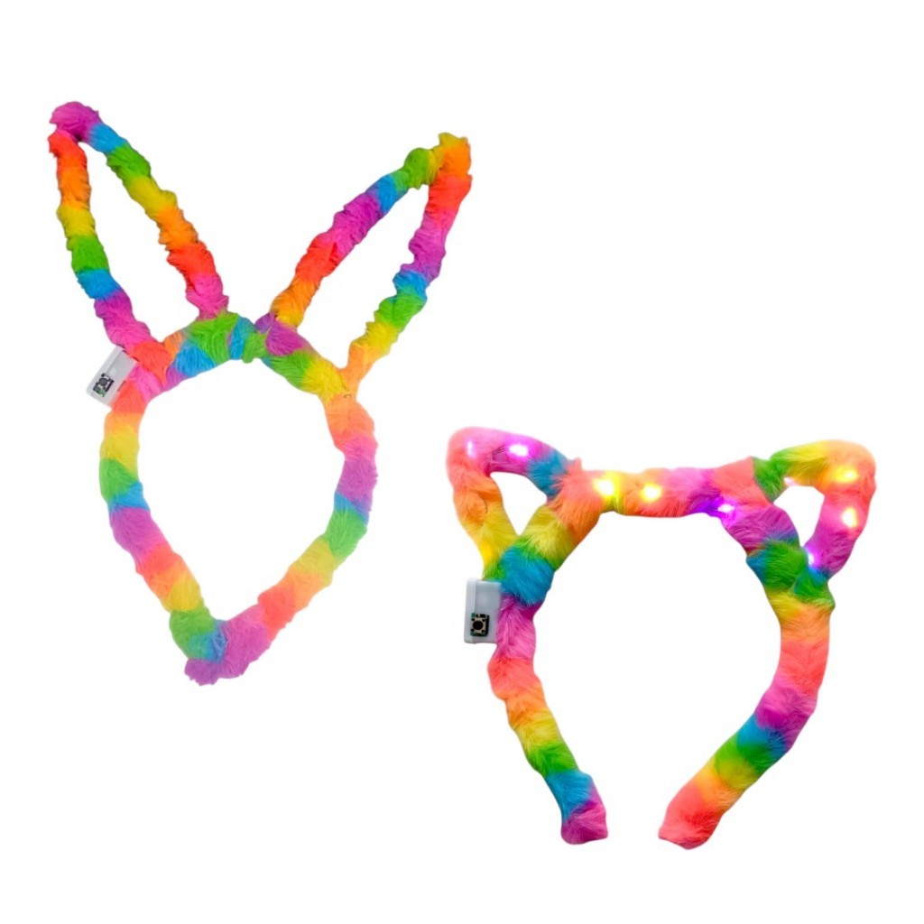 Tiara Gatinha Coelho colorida com LED gato Coelhinha festa balada Halloween Aniversário Carnaval