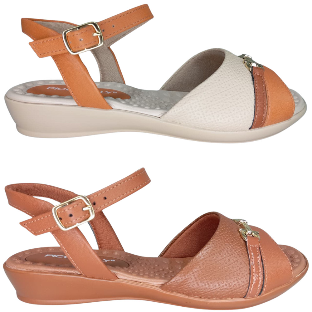 Sandália Piccadilly Joanete Conforto Anabela Baixo Palmilha Conforto Leve Macio Picadili Picadily