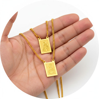 Escapulário Nossa Senhora do Carmo Aço Inox Dourado Colar Feminino e Masculino