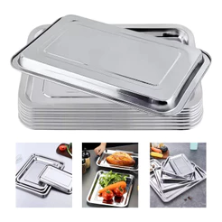10 Bandeja Servir Aço Inoxidável Retangular Rasa 22x32cm Alimentação Café Estufa Vitrine Expositor
