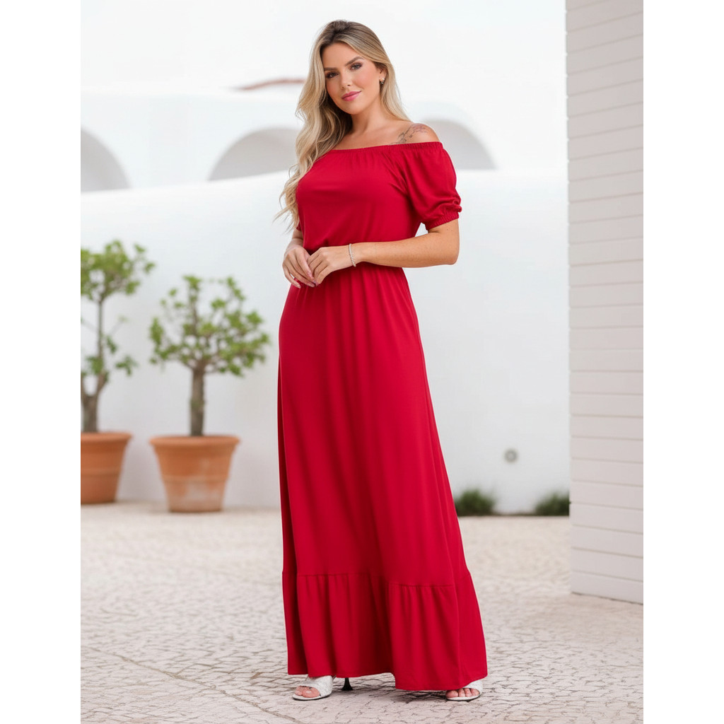 Vestido Longo Estilo Ciganinha Ombro A Ombro Super Elegante Lançamento Divo