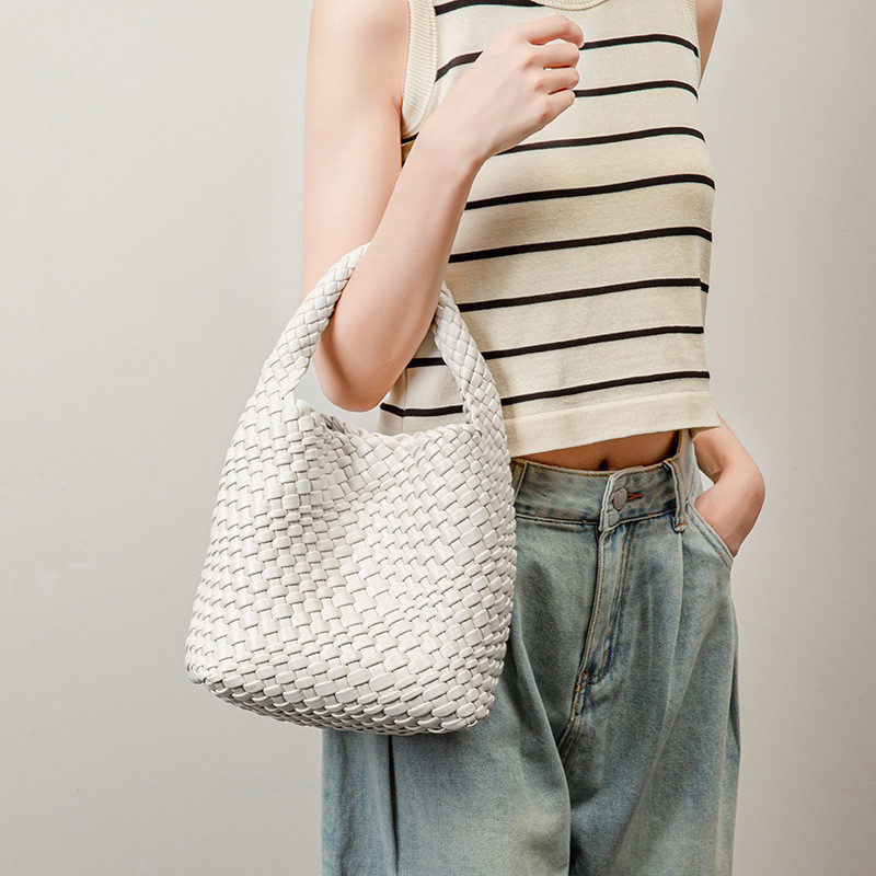 Bolsa feita à mão, bolsa estilo cesta de cor sólida, bolsa casual vintage para ombro e transversal.