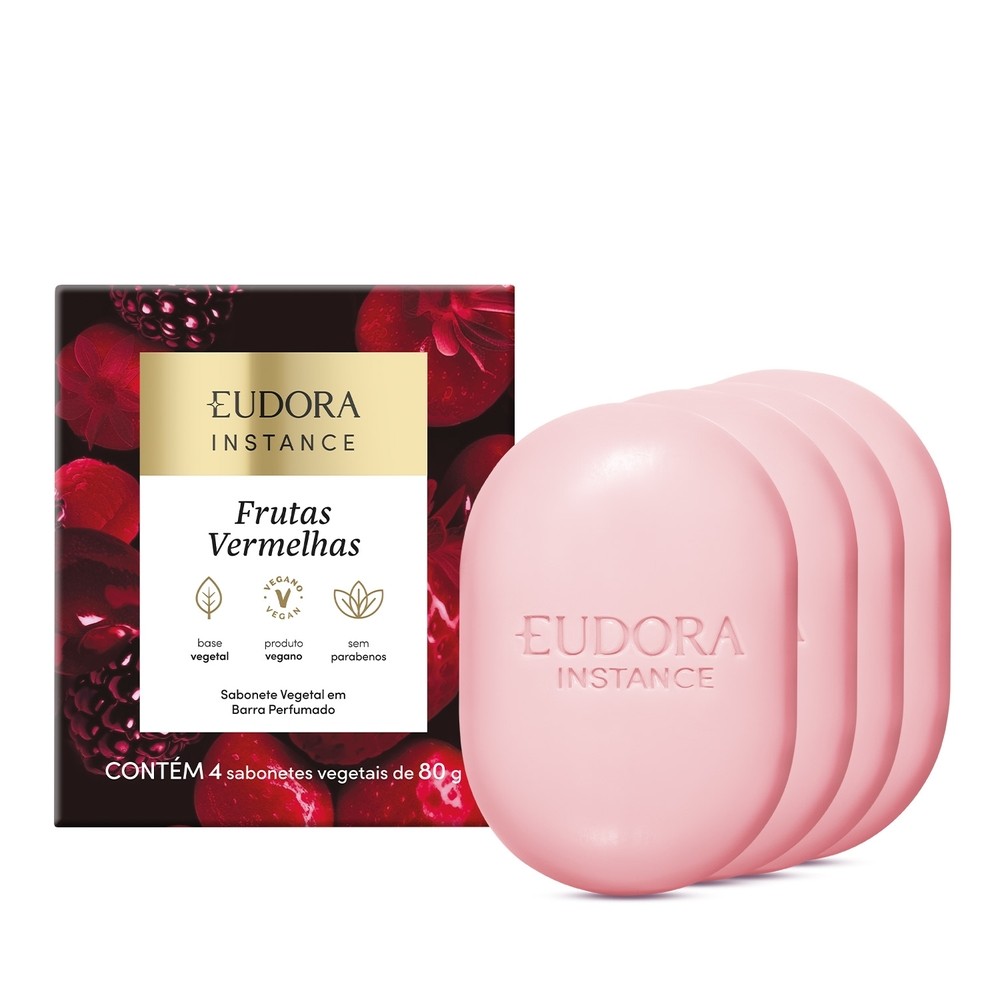 Eudora Instance Sabonete Vegetal em Barra Perfumada Frutas Vermelhas 4x80g