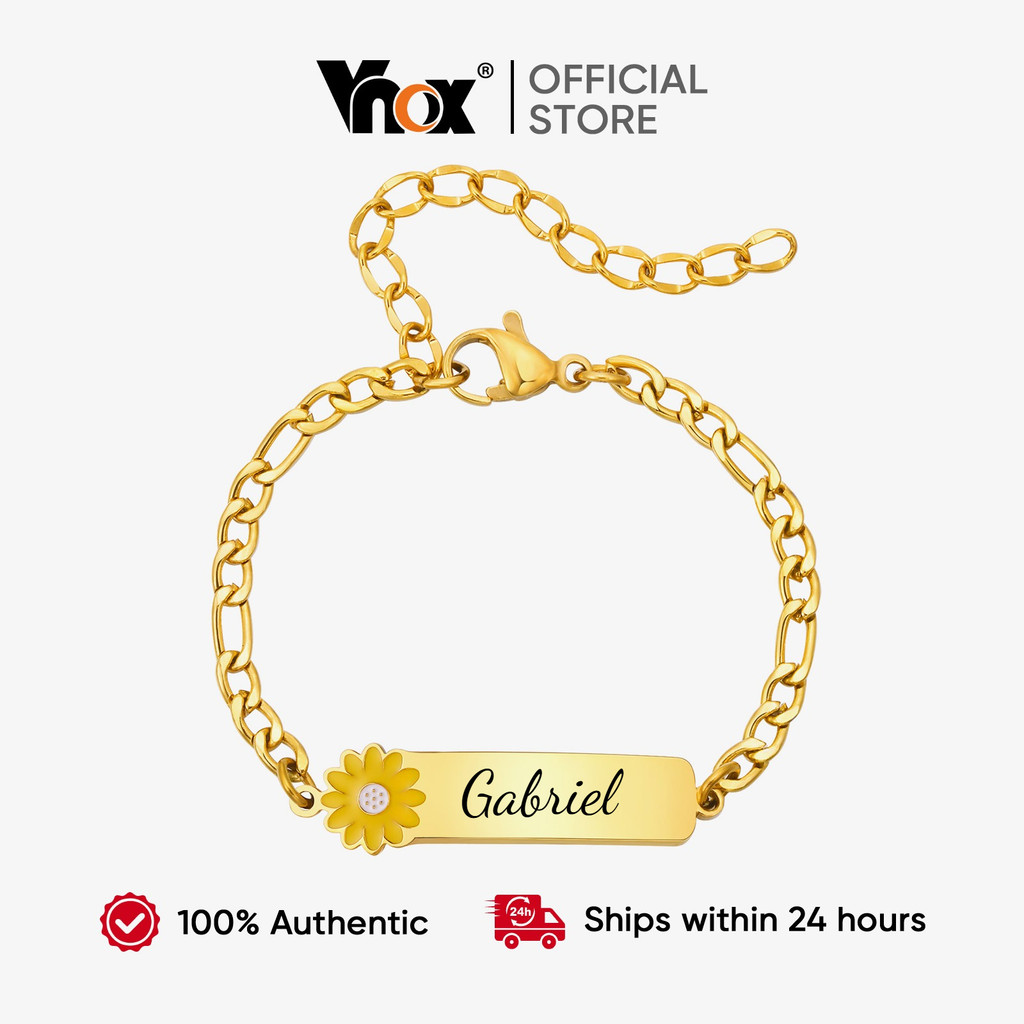 Pulseira Hipoalergênica De Margarida De Aço Inoxidável Vnox , Joias Infantis Com Nome Personalizado , Presente De Flores