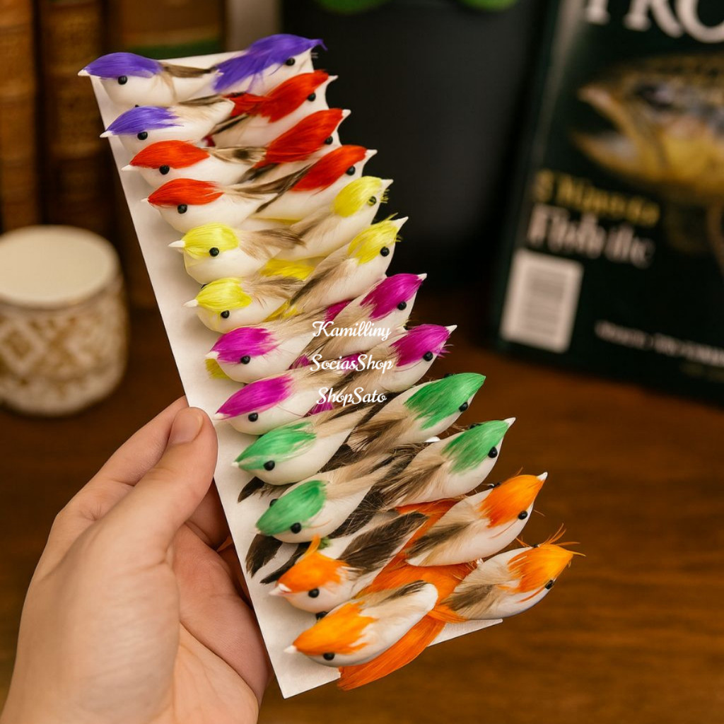 kit 12 MINI Passarinhos Artificial Decorativo - Pássaros, Aves, Colorido, Decoração Enfeite em Oferta na Shopee