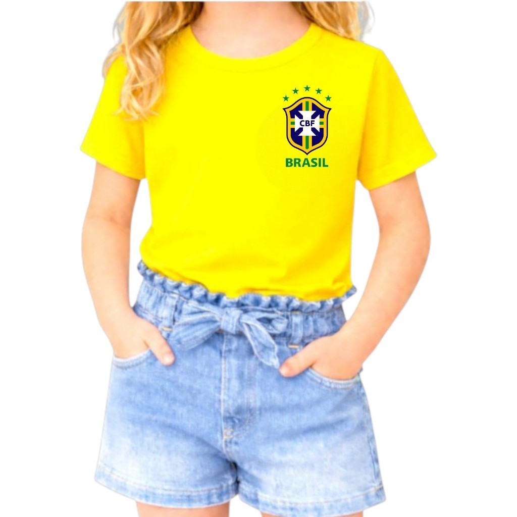 Camiseta Infantil Brasil Copa do Mundo 2 a 14 algodão