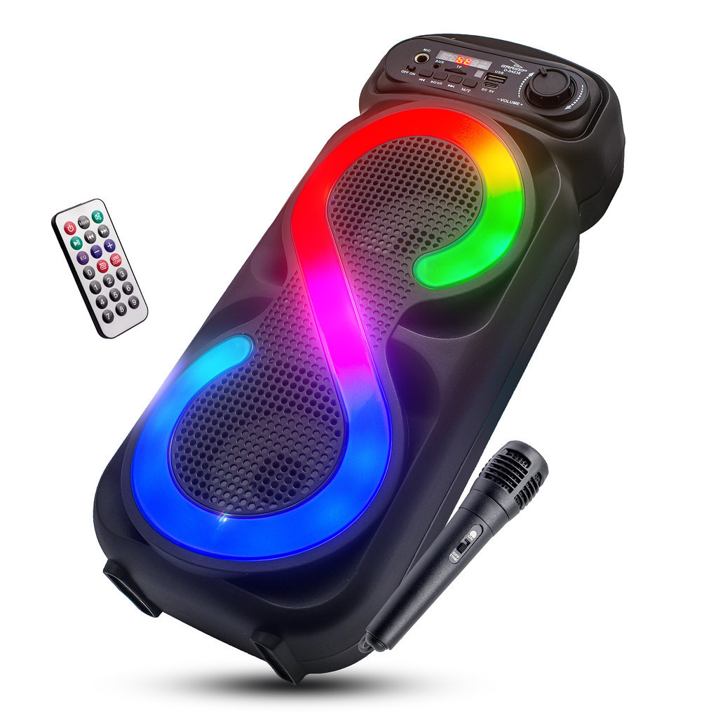 Caixa De Som Bluetooth Led RGB Controlador DJ Com Microfone e Controle Remoto Potência 20W RMS Alta Qualidade