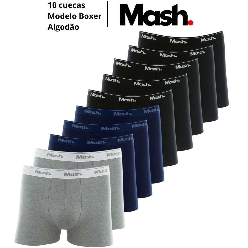 Kit 10 Cuecas Boxer Masculina Mash Algodão Original Adulto Cotton