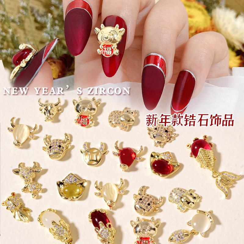 Ano novo acessórios de Manicure ano novo strass luxo zircão raposa sorte gato prego diamante decoração K8