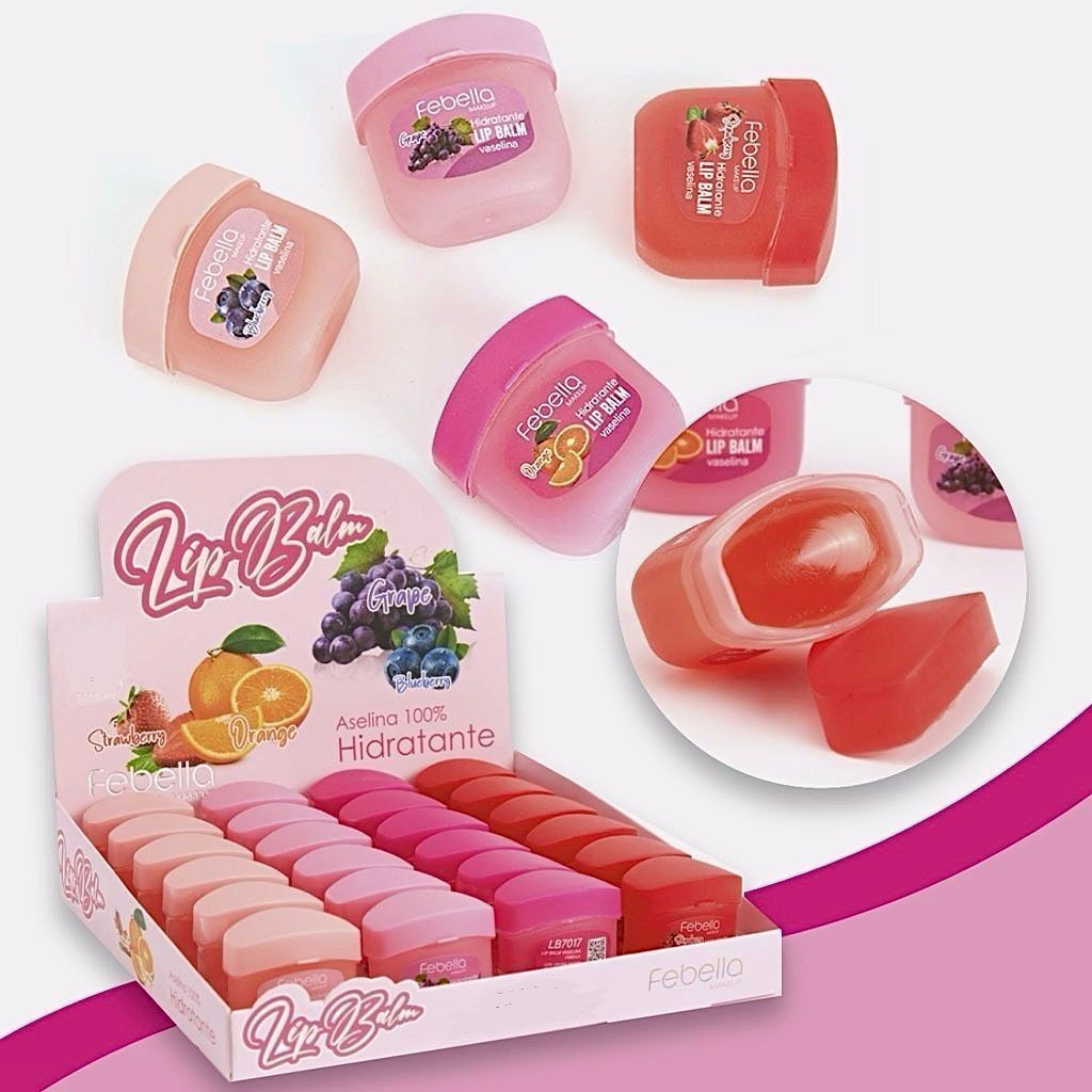Kit Atacado 24 Und – Febella Lip Balm Frutas em Potinho Hidratante