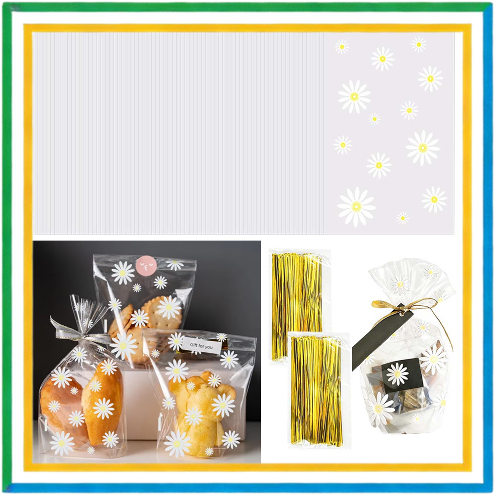 100 peças saco de doces transparente margarida saco de embalagem de biscoito de qualidade alimentar embalagem de present