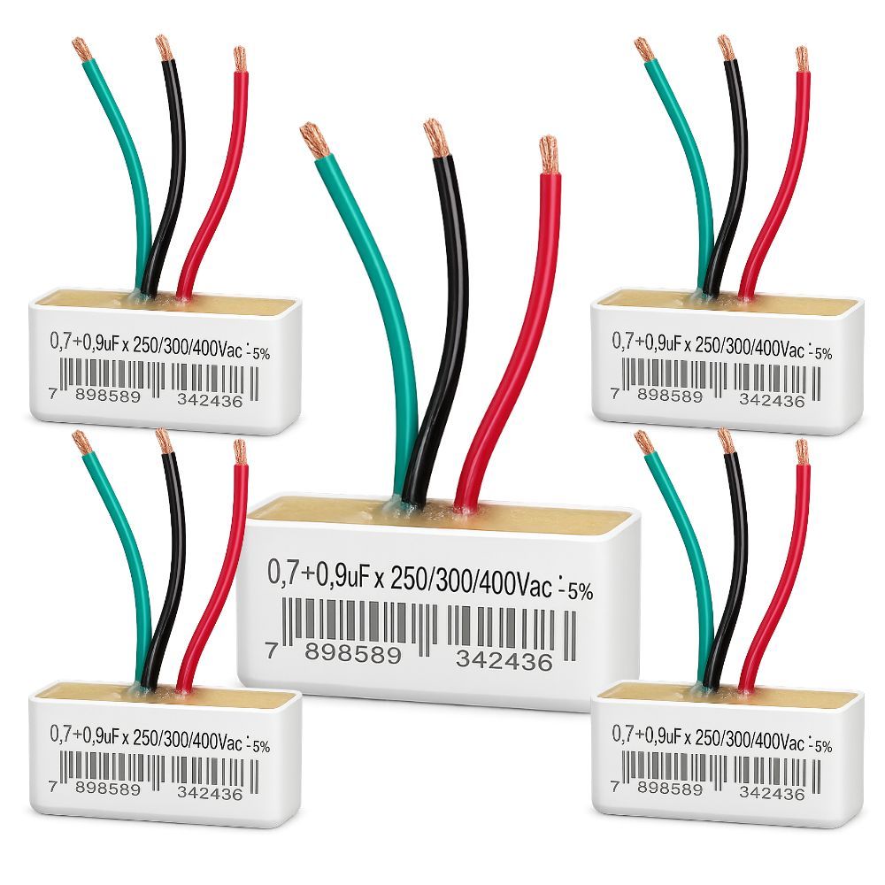 Kit 5 Capacitores para Ventilador 07 09µF 400V 3 Fios Quadrado Alta Durabilidade