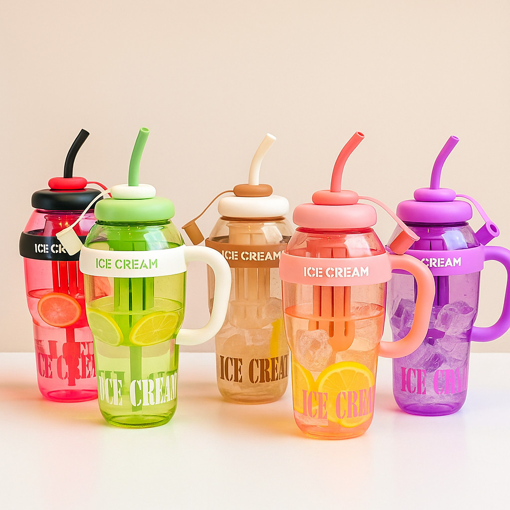 Garrafa de Água com Canudo de Silicone Grande com 1350ml Capacidade com Filtro Portátil ICE CUP em Oferta na Shopee