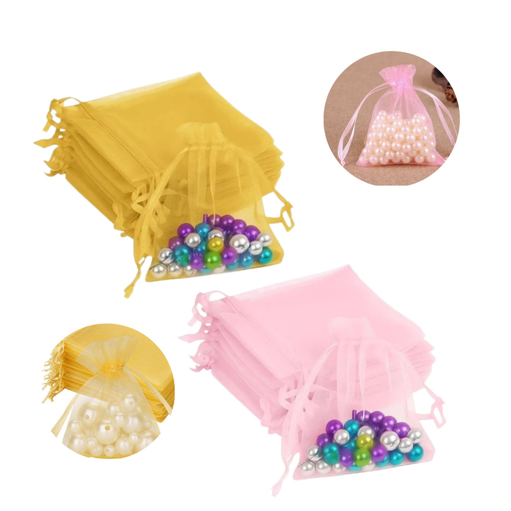 Kit 10/50/100 Und Saco Saquinho Organza 9x12 Rosa E Dourado Lembrancinhas Festa Casamento 15 Anos