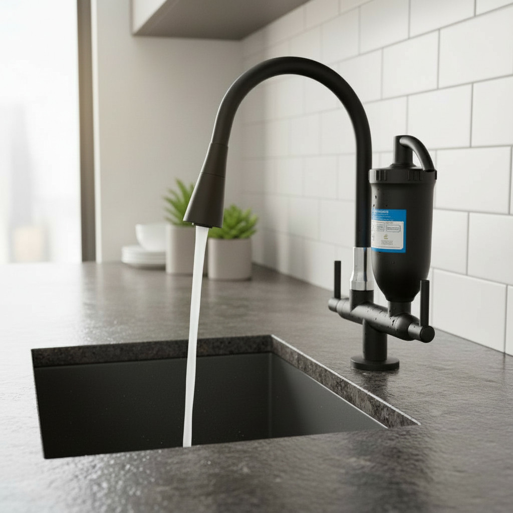Torneira com Filtro para Cozinha de Bancada Preta Tubo Flexível Design Moderno Alta Durabilidade