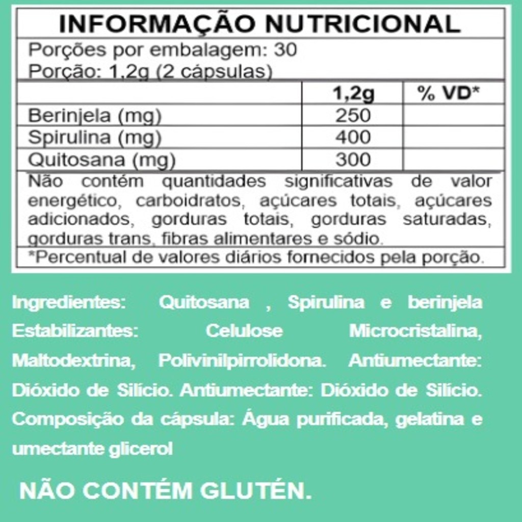 Con'trole de Ape'tite Natural | Quitosana Spirulina Berinjela Purefort — imagem 2 de 2