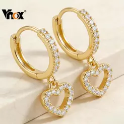 Vnox Zircon Brincos Em Forma De Coração Dourados Para Mulheres E Meninas , Presente De Joias De Luxo Elegantes À Prova D
