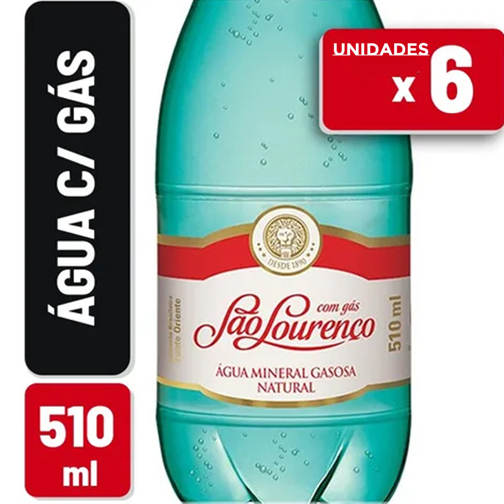 Água Mineral Com Gás São Lourenço Garrafa 510 Ml 6 Unidades
