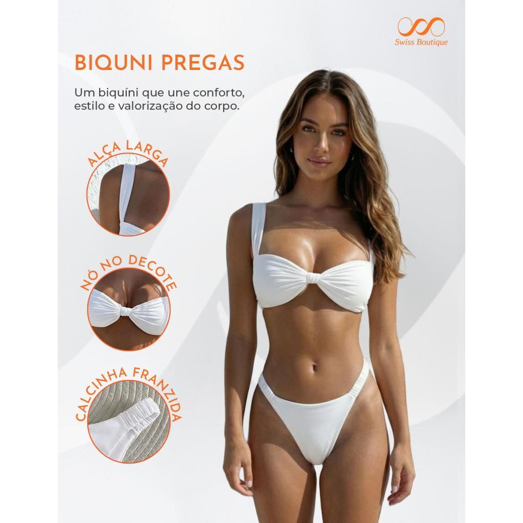 Biquíni Feminino Top Nó Franzido Calcinha Asa Delta Cavada Moda Praia Verão
