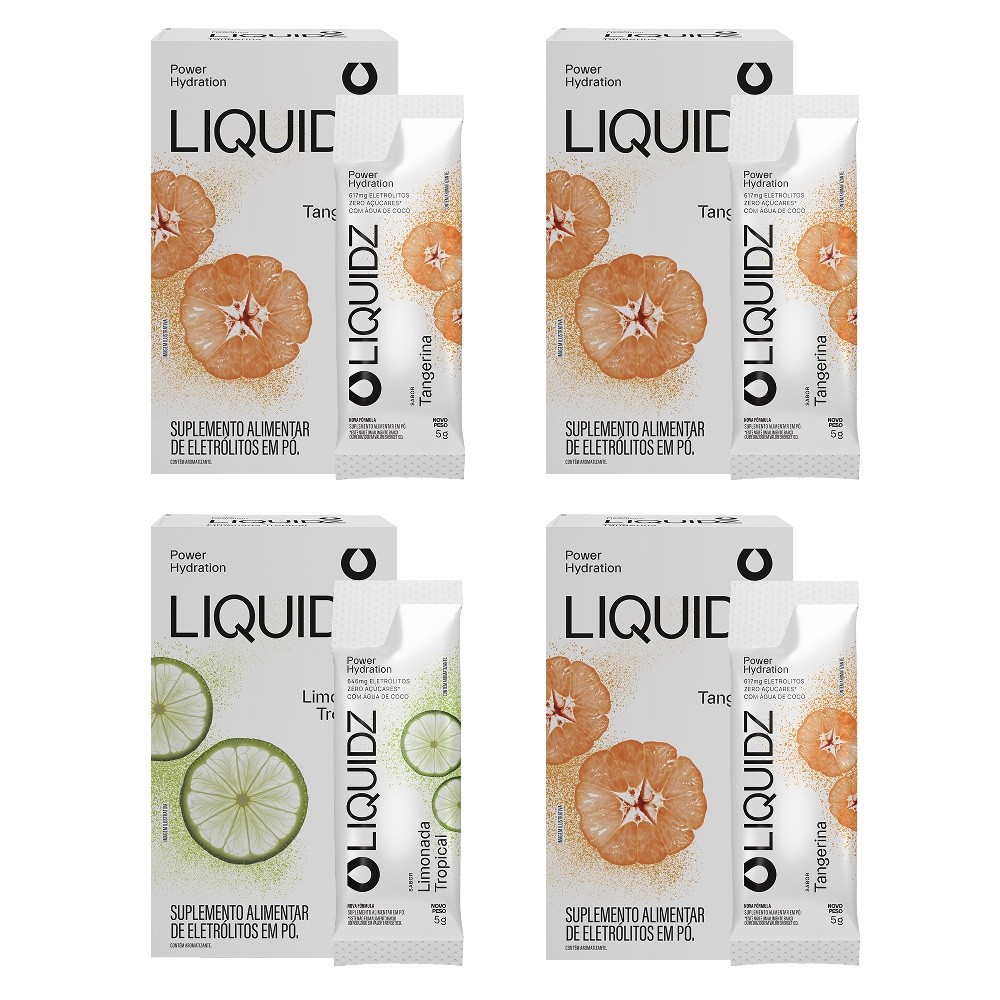 LIQUIDZ® - Eletrólitos Zero Açúcares - Limonada | Tangerina - Kit 4 Caixas - 24